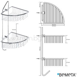 Двойна ъглова кошница за душ Bemeta Cytro 220х500х205 мм, хром