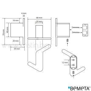 Двойна закачалка за баня Bemeta Organic, асиметрична, дясна