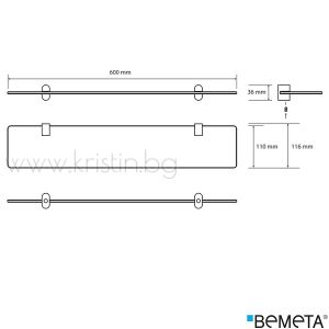 Стъклена полица 600 мм Bemeta Organic, стенен монтаж
