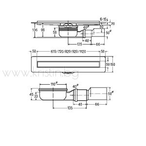 Линеен сифон Viega Advantix 750-1200 мм, комплект с решетка ER10 хром