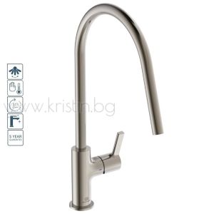 Смесител за кухня с висок подвижен R чучур, Gusto Ideal Standard, матирано сребро