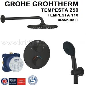 Комплект за вграждане Grohe Grohtherm черен мат, с душ пита Tempesta 250