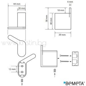 Единична закачалка за баня Bemeta Organic black, дясна