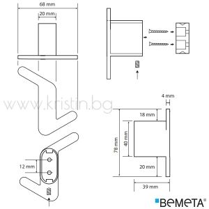 Двойна закачалка за баня Bemeta Organic Black, асиметрична, лява