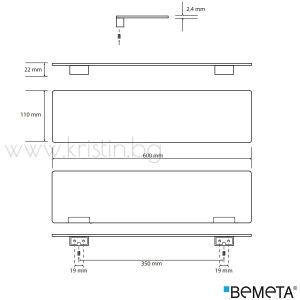 Метална полица 600 мм Bemeta Organic Black, стенен монтаж
