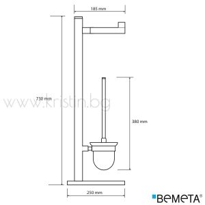 Комплект четка за тоалетна чиния, с поставка за тоалетна хартия, Bemeta Omega, свободностоящ