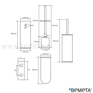 Четка за тоалетна чиния Bemeta Omega, цилиндър, стенен монтаж или свободностояща