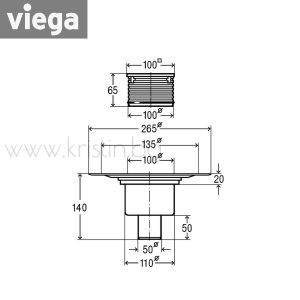 Подов сифон  Viega Advantix  с  решетка 10х10 см, вертикално оттичане