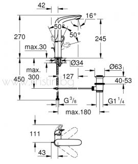 Смесител за мивка Grohe 23569003  Eurostyle с висок чучур