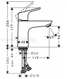 Hansgrohe Focus 100, стоящ смесител за мивка 31621000 със студен старт
