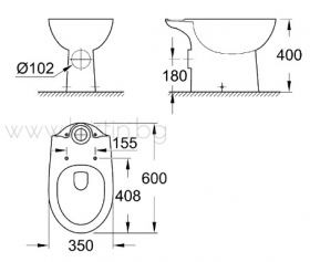 Моноблок Bau Ceramic с хоризонтално оттичане и капак с плавно затваряне
