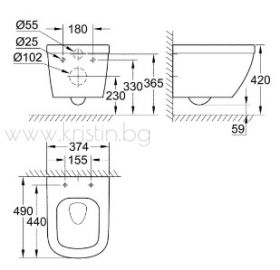 Конзолна тоалетна чиния Grohe Euro Ceramic Compact, с капак с плавно затваряне