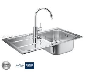 Комплект кухненска мивка Grohe K400 и смесител Grohe Concetto с изтеглящ се аератор