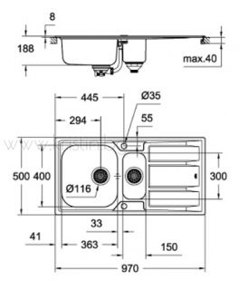 Кухненска мивка Grohe K400,  с две корита и плот за отцеждане