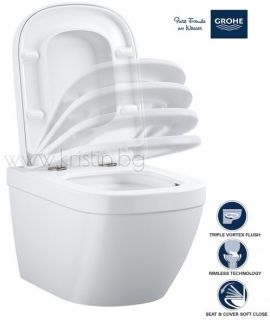 Конзолна тоалетна чиния Grohe Euro Ceramic, с капак с плавно затваряне