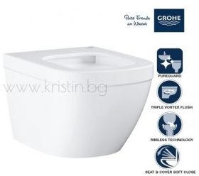 Конзолна тоалетна чиния Grohe Euro Ceramic Compact, с покритие Pureguard и капак с плавно затваряне