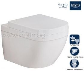 Конзолна тоалетна чиния Grohe Euro Ceramic Compact, с покритие Pureguard и капак с плавно затваряне