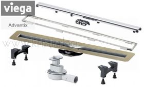 Линеен сифон Viega Advantix 750-1200 мм, нисък, комплект с решетка ER11 хром и рамка Oval