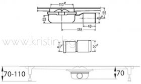 Линеен сифон Viega Advantix 750-1200 мм, нисък, комплект с решетка ER11 хром и рамка Oval
