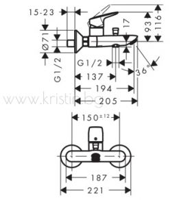Hansgrohe Logis, стенен смесител за душ/вана 